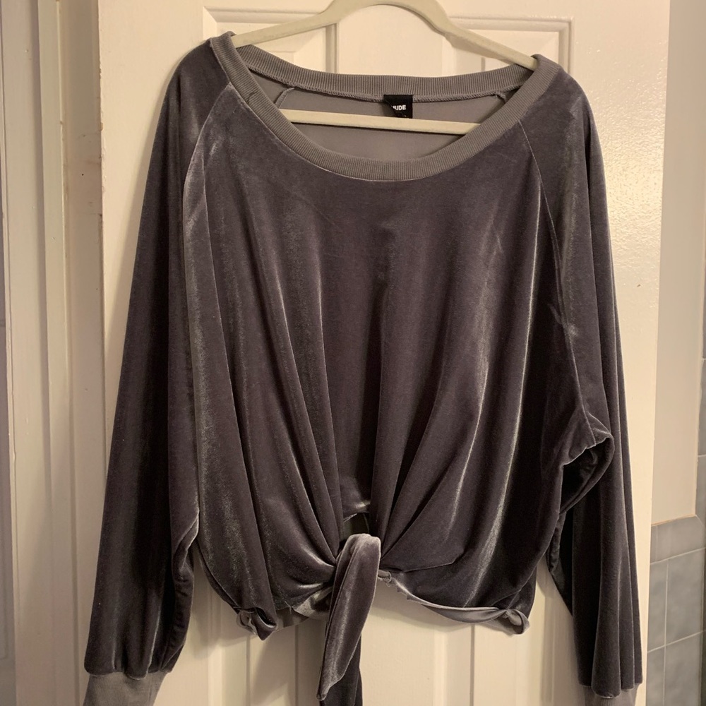 nude Lavender Velvet Tie front Sweatshirt